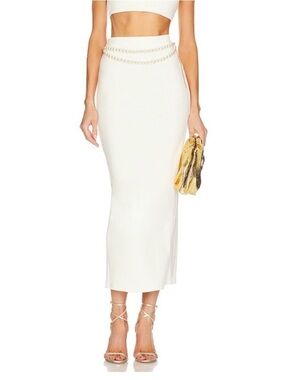 Lovers + Friends White Pearl-Chain Maxi Skirt